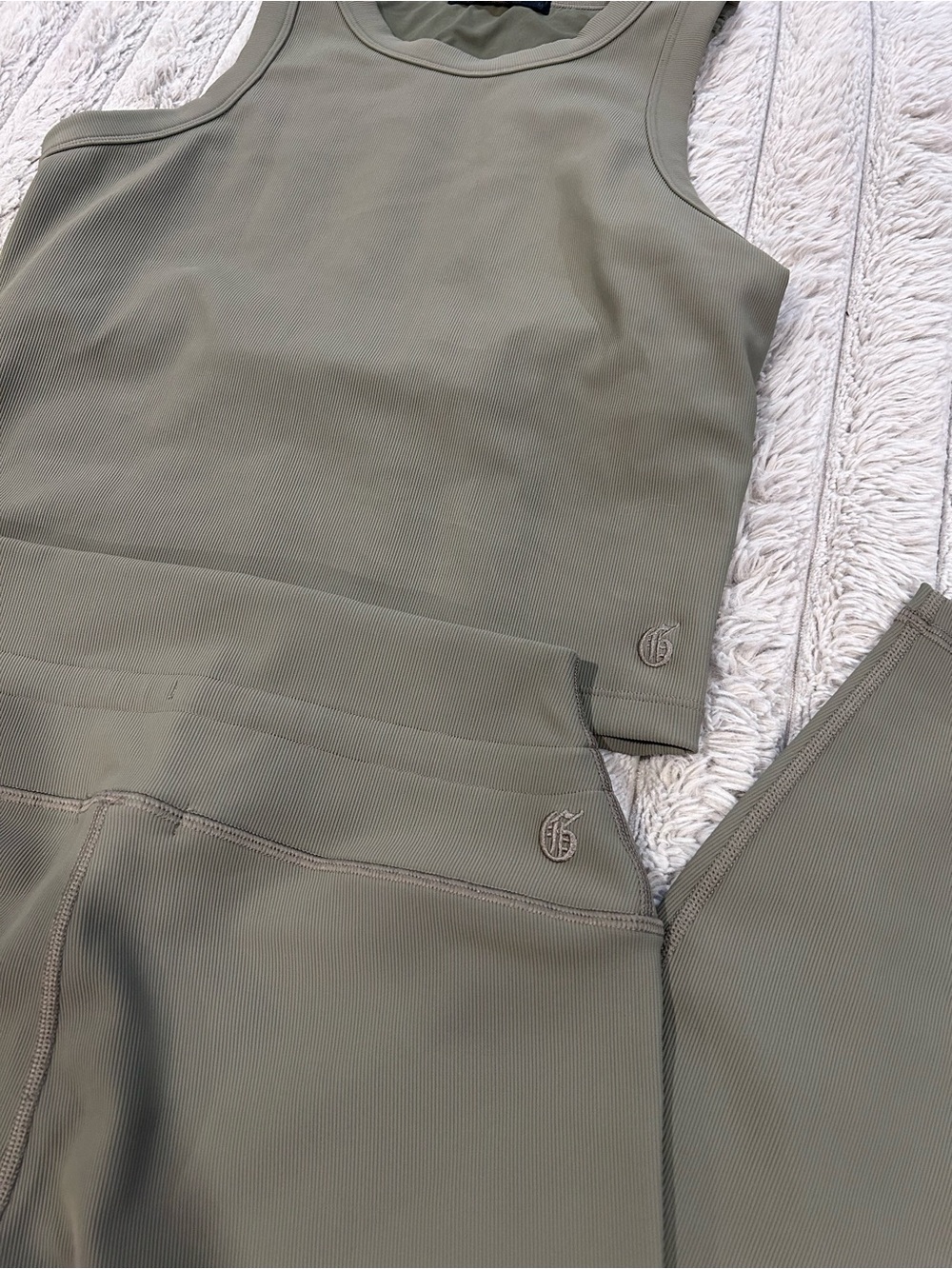 Ribbed Tank & High-Waist Legging Set — Olive Green